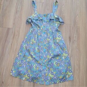 Modcloth Floral Blue Sleeveless Sundress Size 6 Vacation Resort Summer